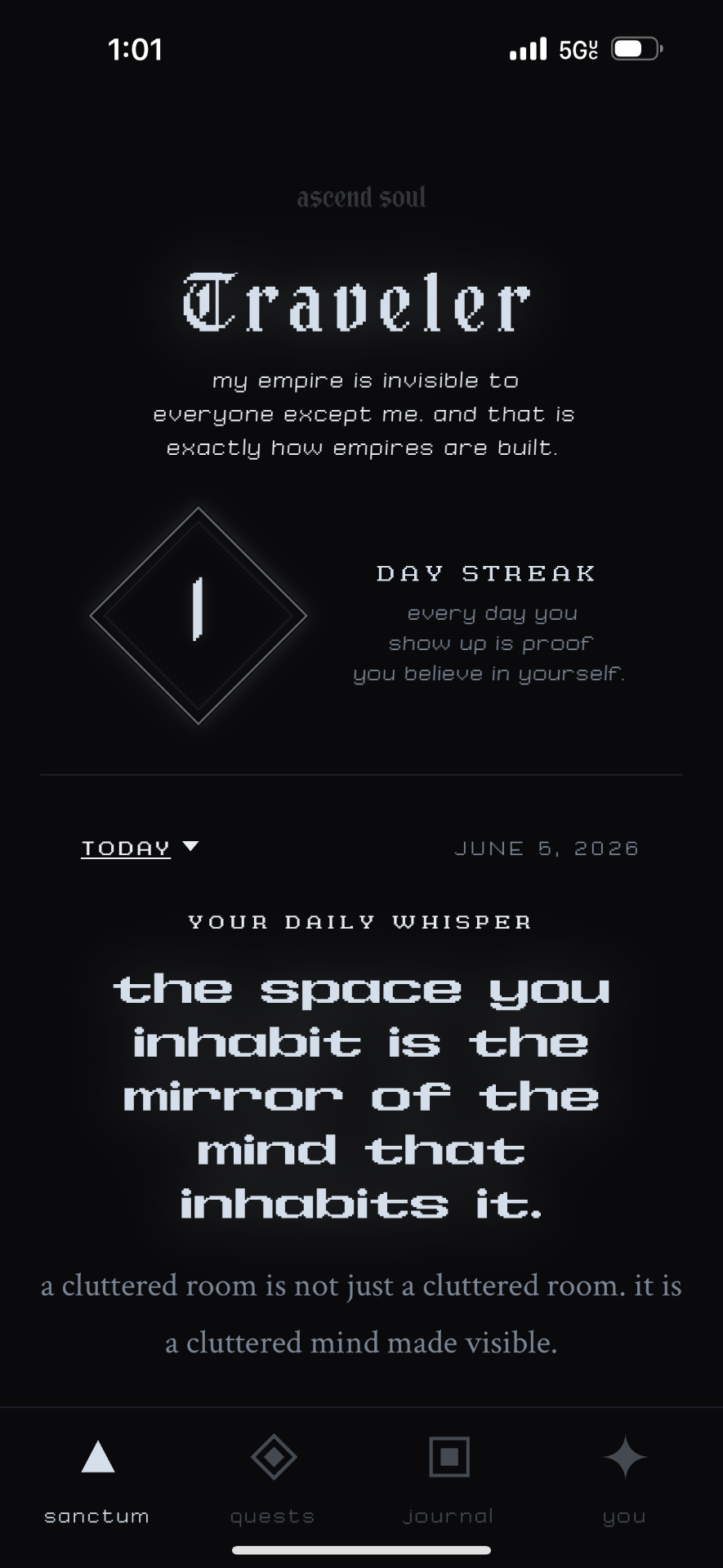 Ascend Soul daily wisdom screen.